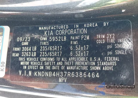 2024 Kia Carnival Mpv Lx Seat Package from USA, damaged, VIN KNDNB4H37R6386464